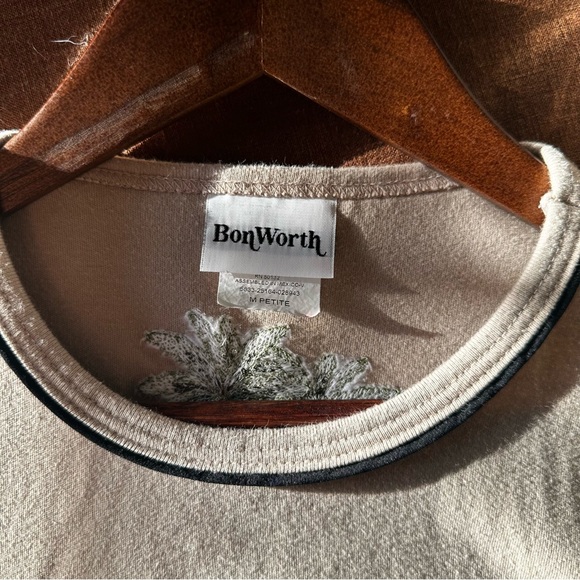 Vintage BonWorth Beige Embroidery Cat & Palm Beachy Top Boho Women’s Medium - Picture 5 of 12